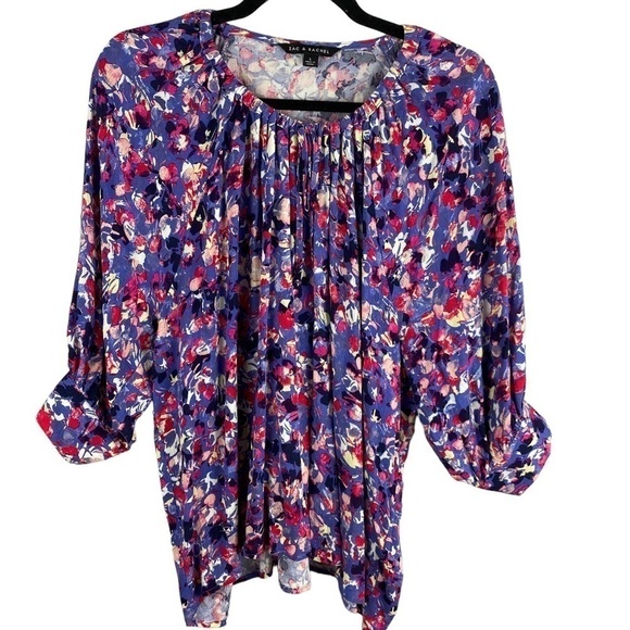 ZAC & Rachel Purple Pink Floral Boho 3/4 Sleeve Blouse Large - Picture 1 of 9